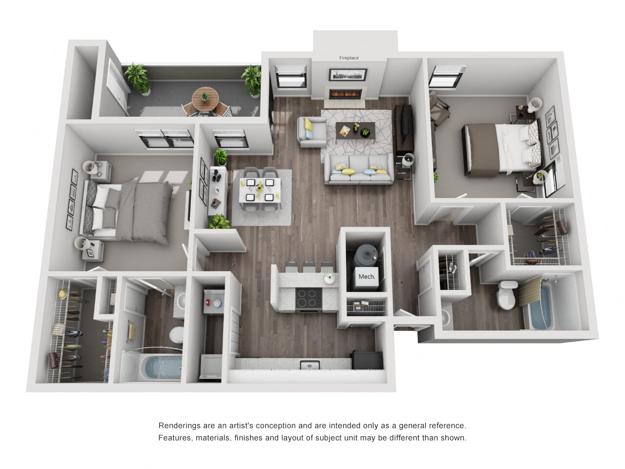 Floor plan for 2 beds, 2 baths, 1120 sqft